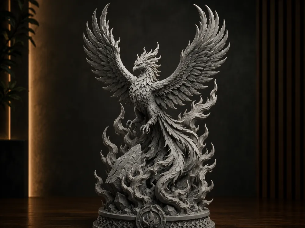 Figura decorativa: Phoenix Reborn – Majestic Firebird Sculpture. Referencia del modelo original.