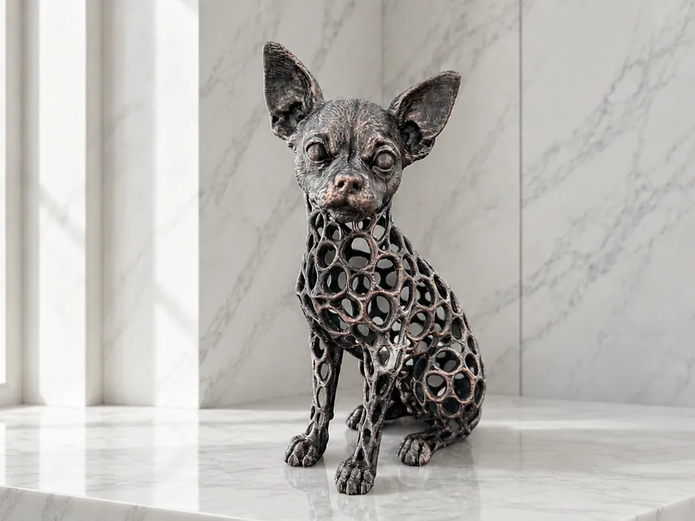 Figura decorativa: Chihuahua– Voronoi Sculpture. Referencia del modelo original.
