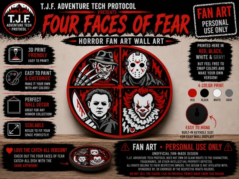 Cuadro decorativo en 3D: FOUR FACES OF FEAR Fan Art Wall Art — referencia de MakerWorld