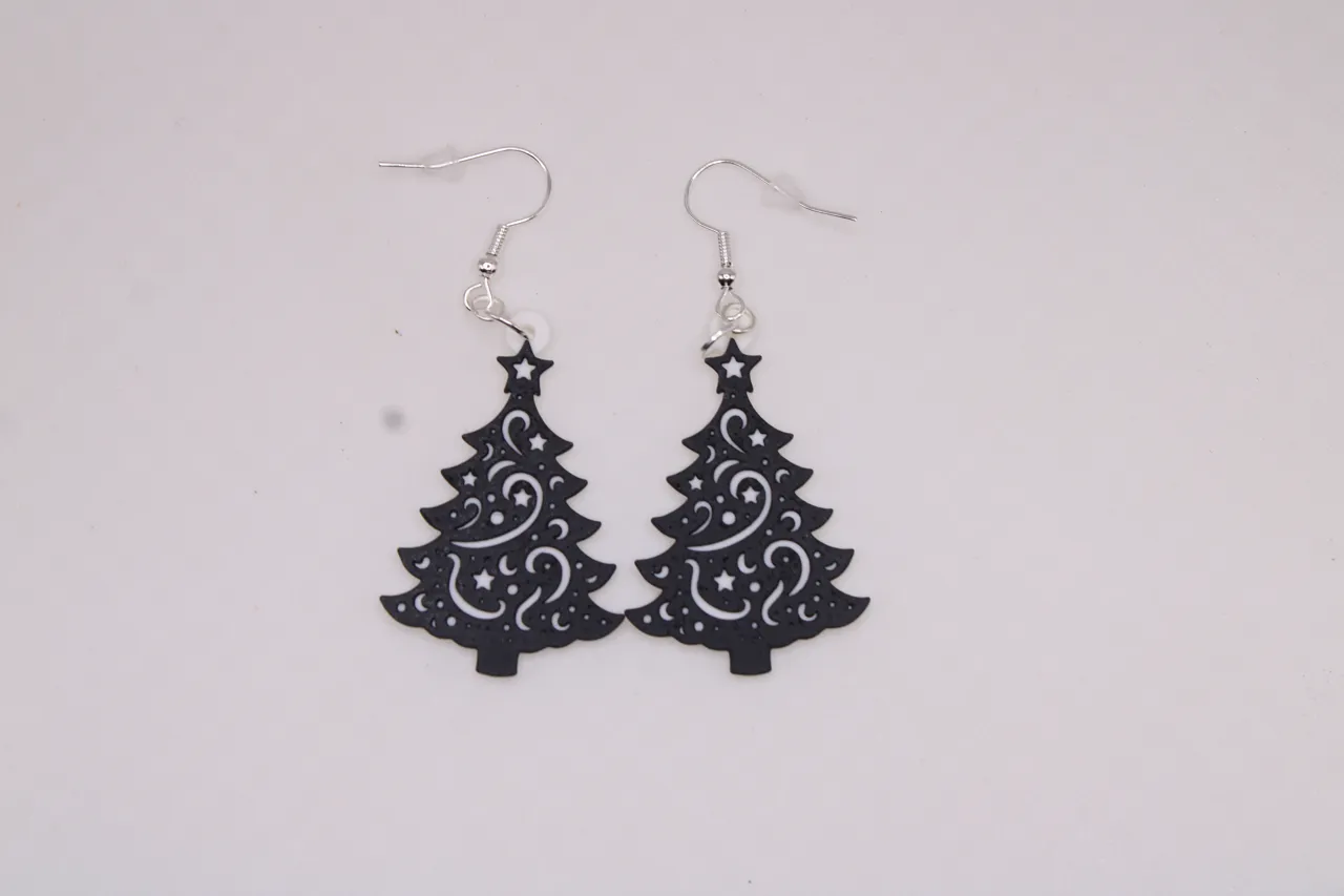 Christmas tree BW Earrings view 3