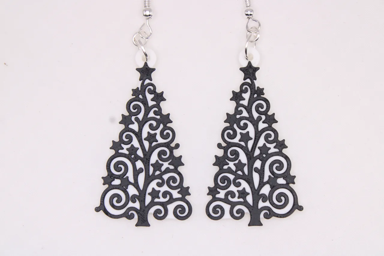 Christmas tree BW Earrings view 4
