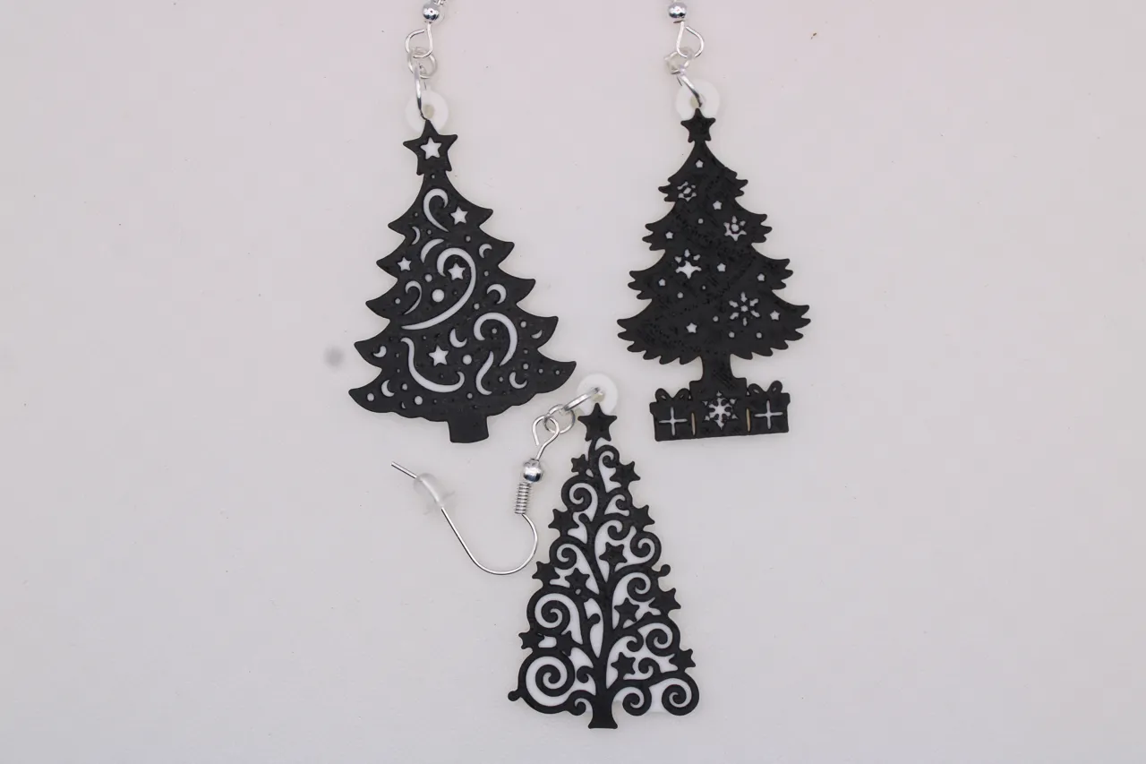 Christmas tree BW Earrings view 2