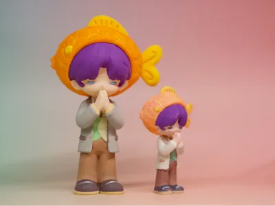 Qiyu - Wishing Koi Fish Figurine + BJD Koi Fish Hat - A Lifetime Scene