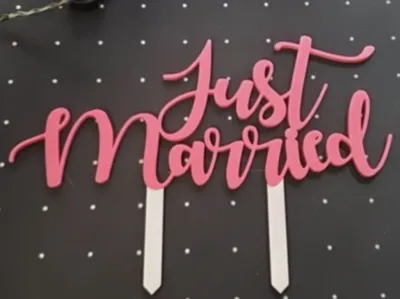 "Just Married" multicolour cake topper