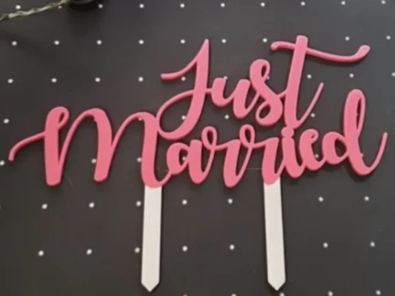 "Just Married" multicolour cake topper