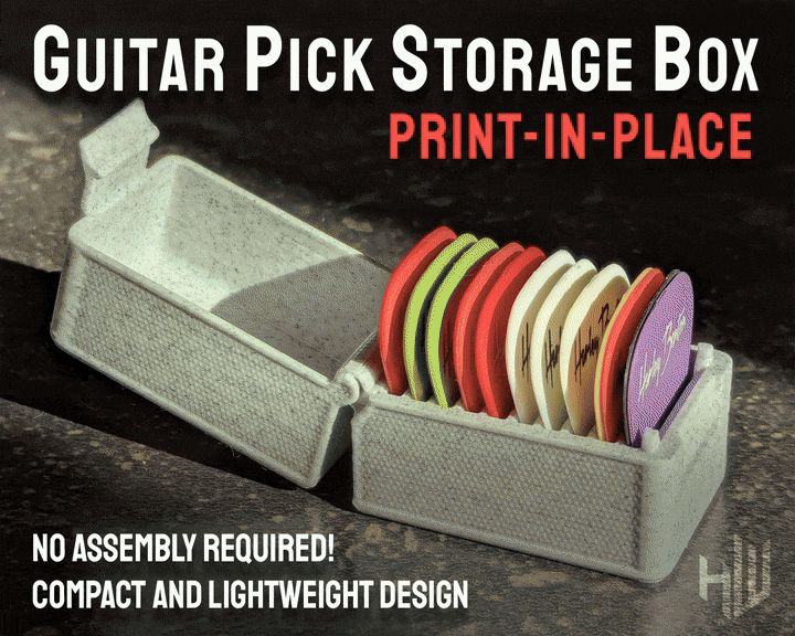 Guitar Pick Storage Box - Print-in-Place Design