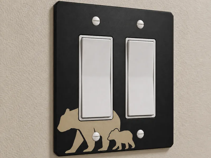 Bear and Cub Double Rocker Switch Plate Cover