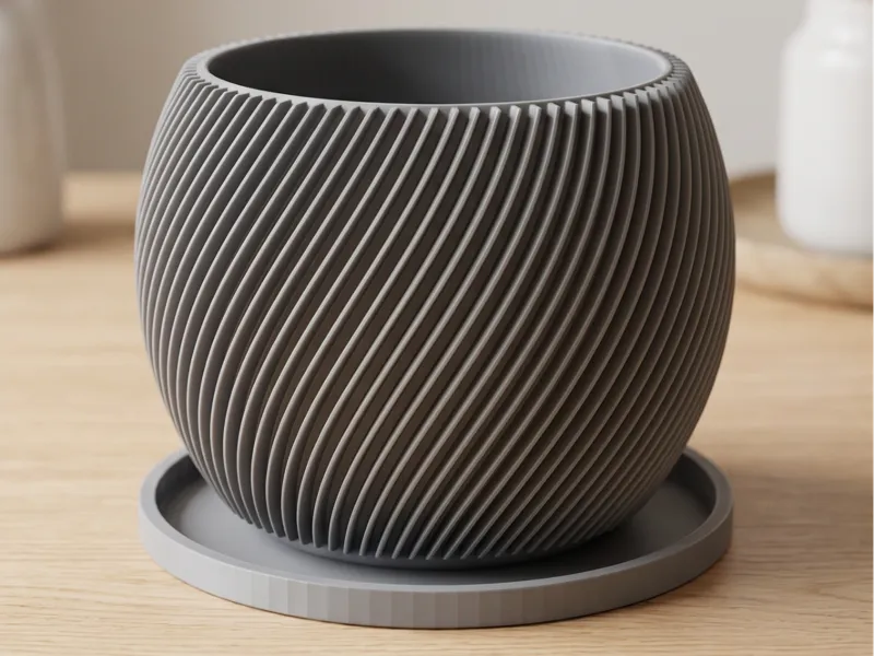 Spiral Ribbed Planter Pot with Drain Tray