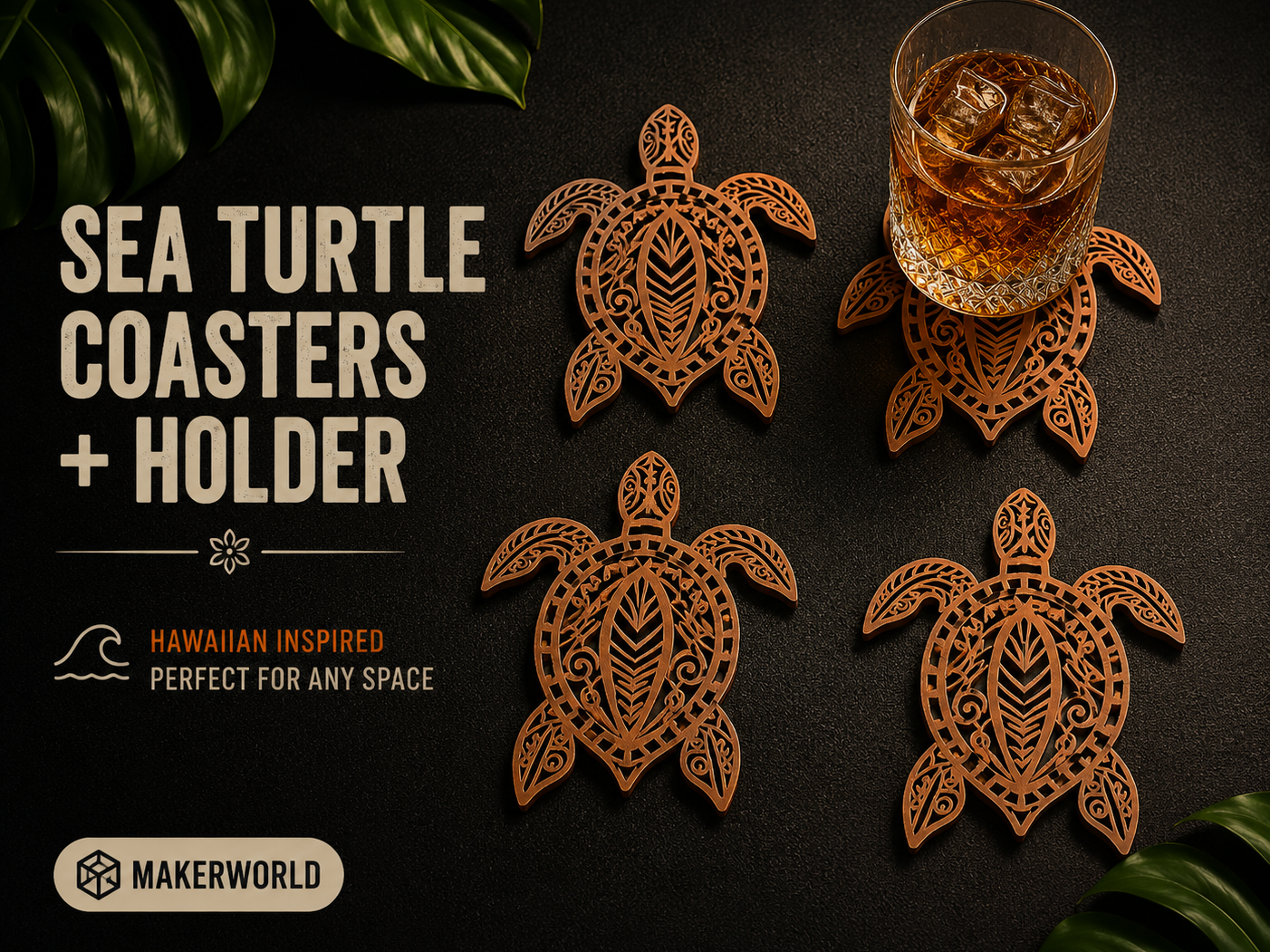 Sea Turtle Coasters + Holder