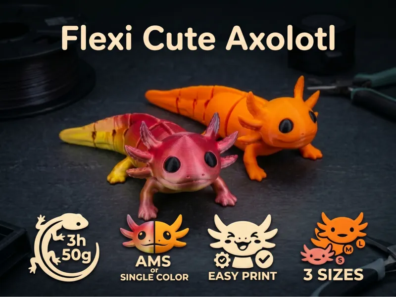 Flexi Cute Axolotl - 2 Colors AMS - Easy Print