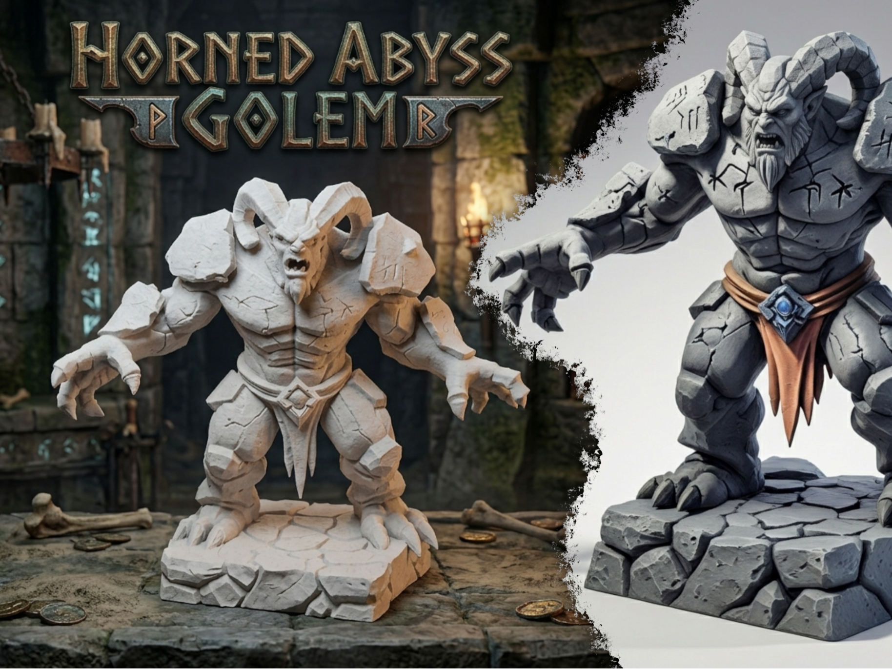 Horned Abyss Golem - RPG miniature