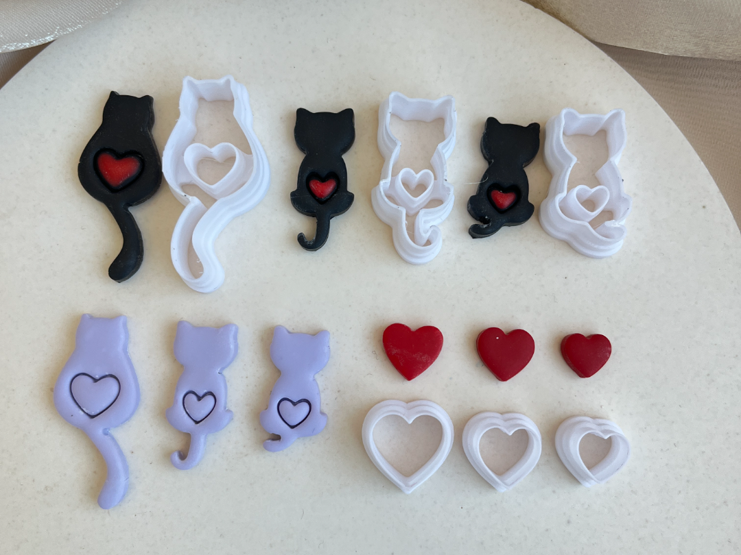 Valentine’s Kitty & Heart polymer Clay Cutters