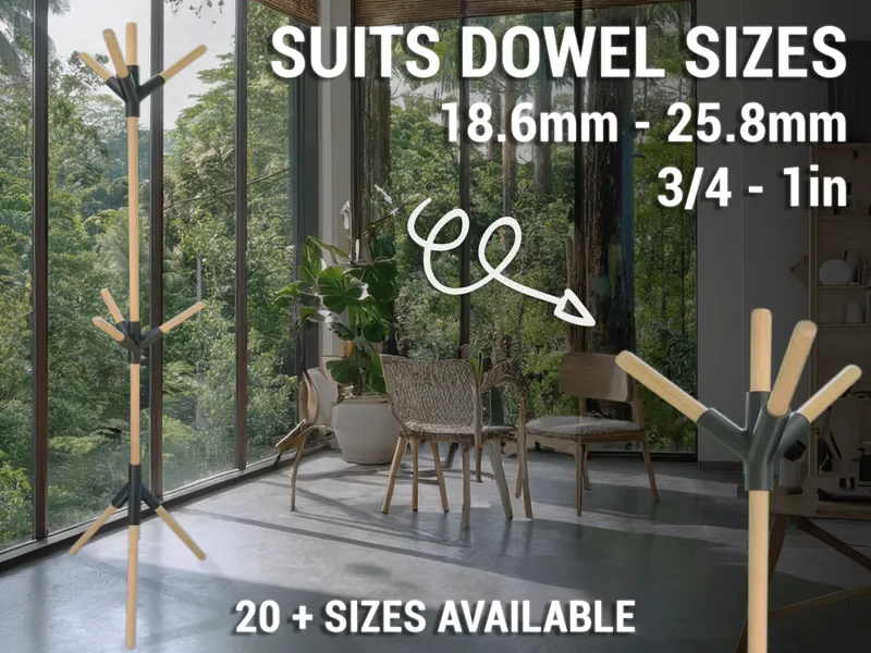 Coat Rack - With Wooden Dowel (19mm-25mm sizes)