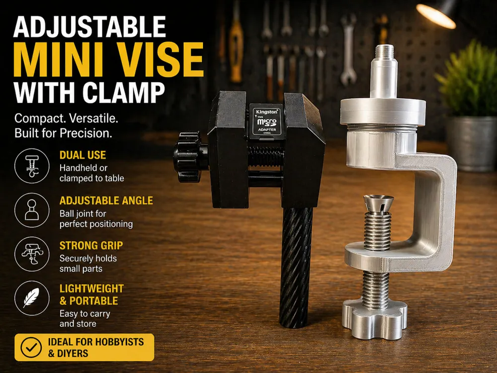 Adjustable Mini Vise with Clamp - Free 3D Print Model - MakerWorld