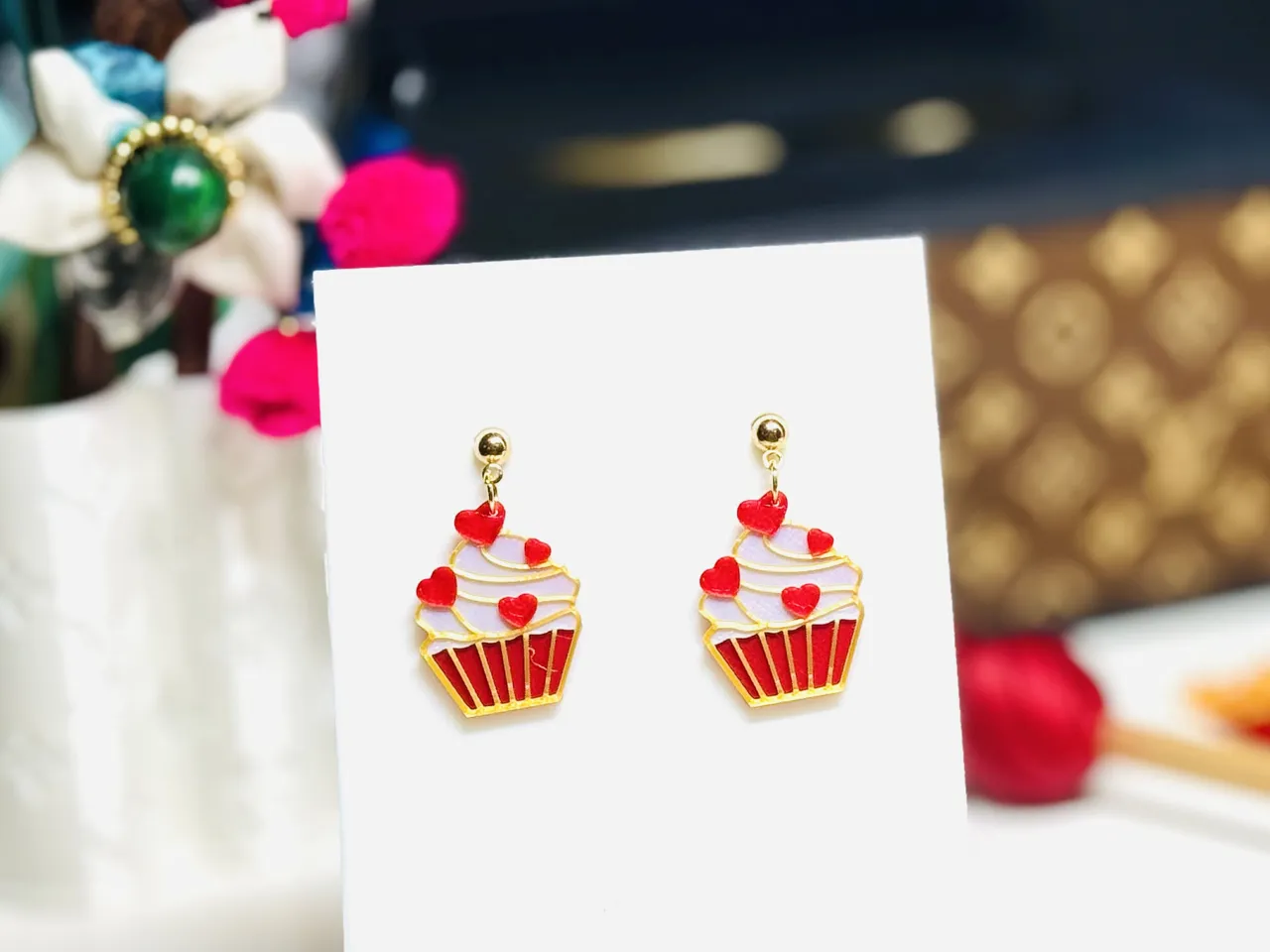 SweetHeart Cupcake Earrings view 2