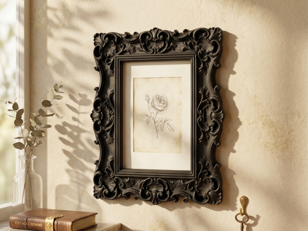 Ornate Baroque Frame - Velvet Black Art