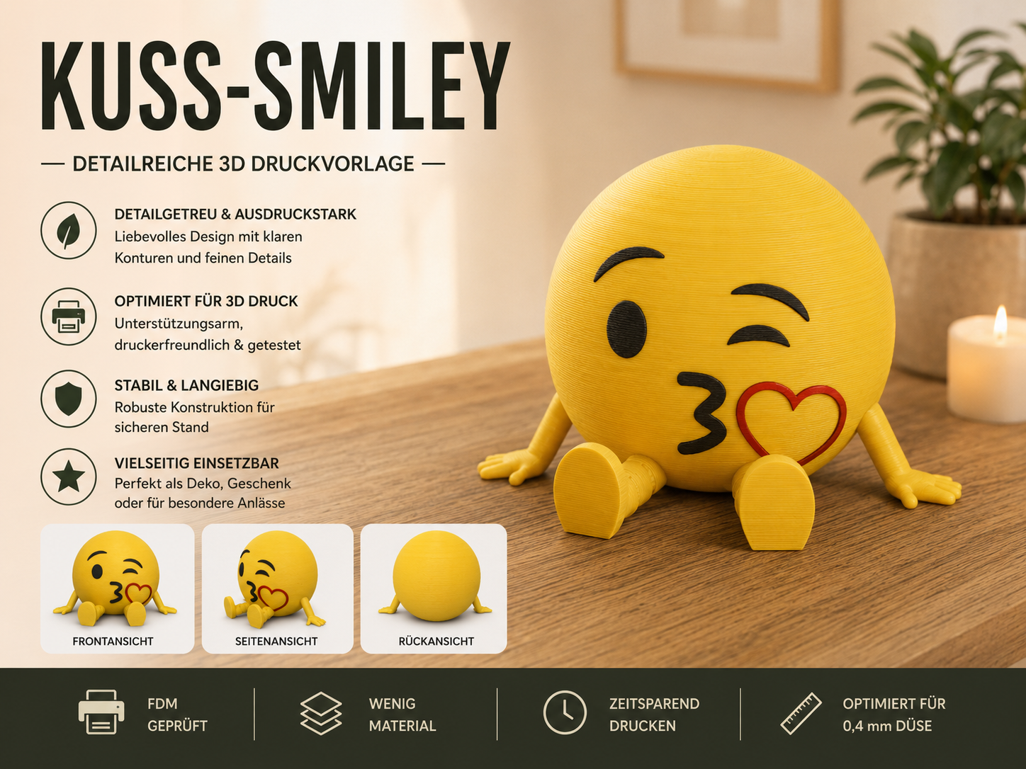 Kuss-Smiley – süße Emoji-Figur - FlexiBuddy