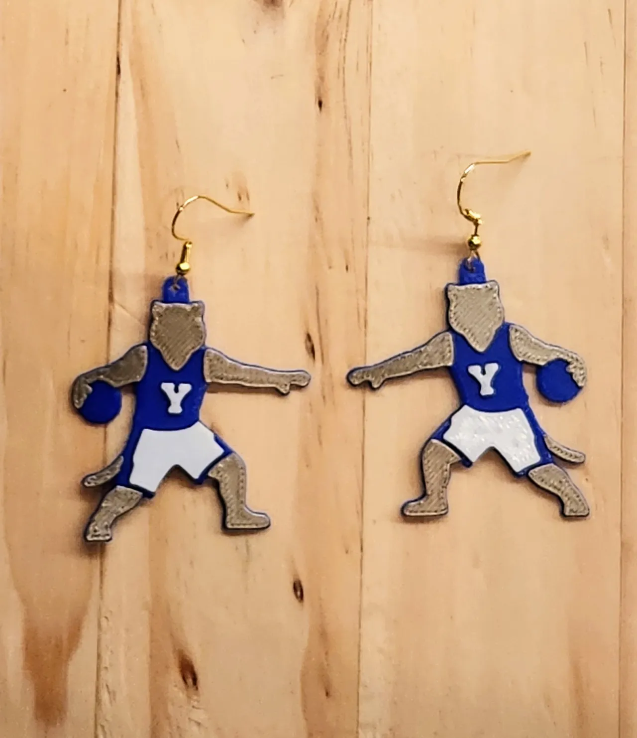 BYU Cosmo the Cougar Basketball Earrings view 2