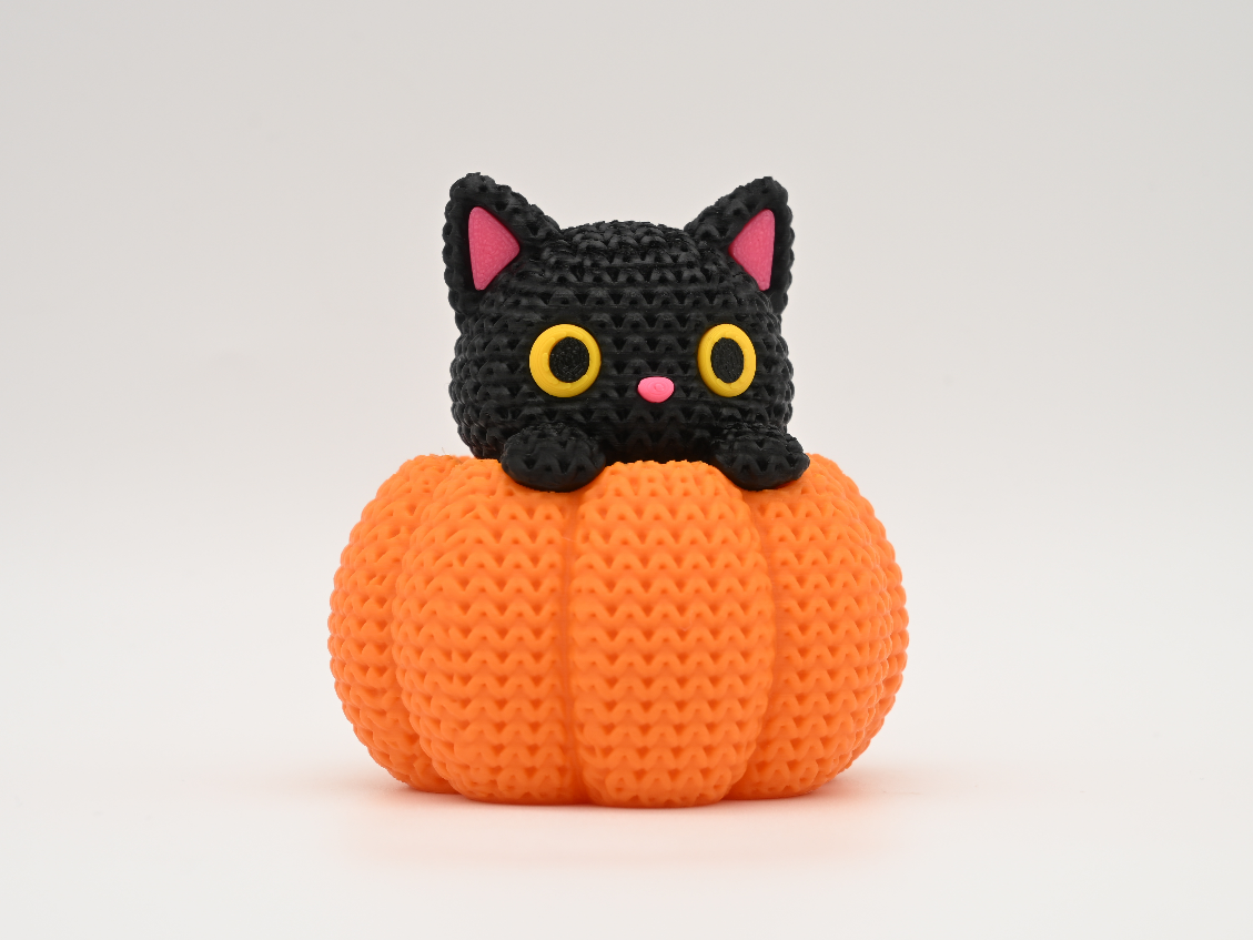 Knitted Cat in Pumpkin - Halloween - 1