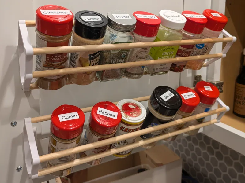 Kitchen cabinet door spice rack