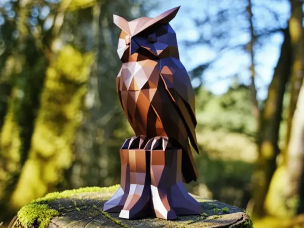 Hibou low poly sur souche