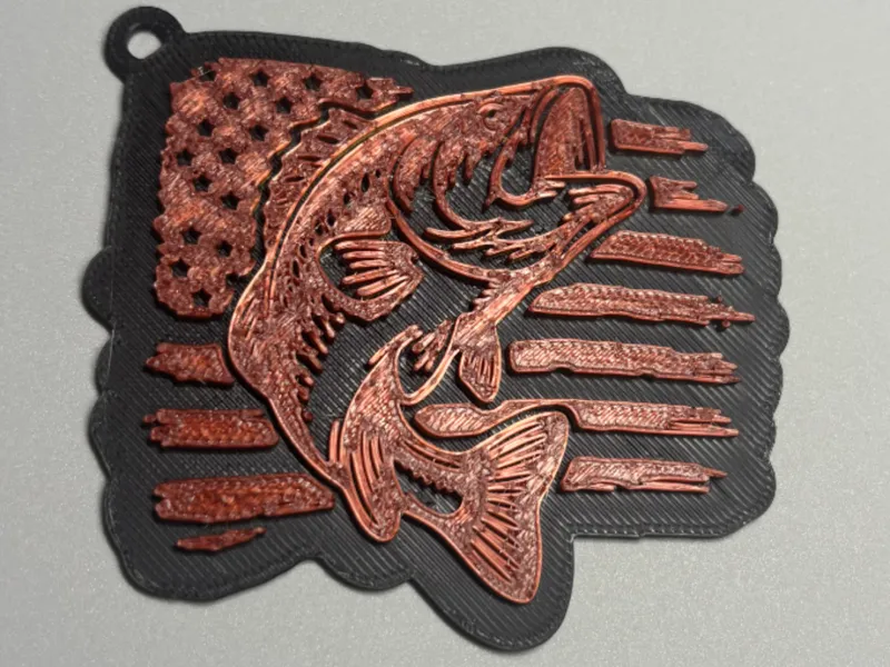 Bass with American Flag Keychain
