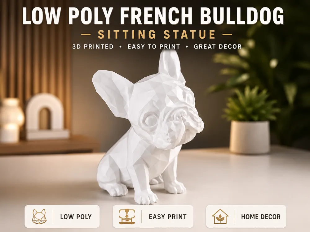 Figura decorativa: Low Poly French Bulldog – Sitting Statue. Referencia del modelo original.