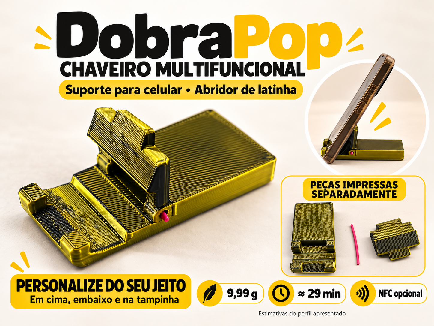DobraPop - Chaveiro, suporte e abridor de latinha - 1