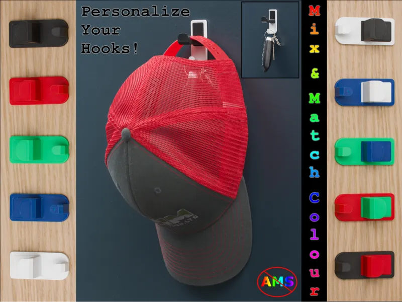 Customizable Hat and Keys Hook (3M Command Strip)
