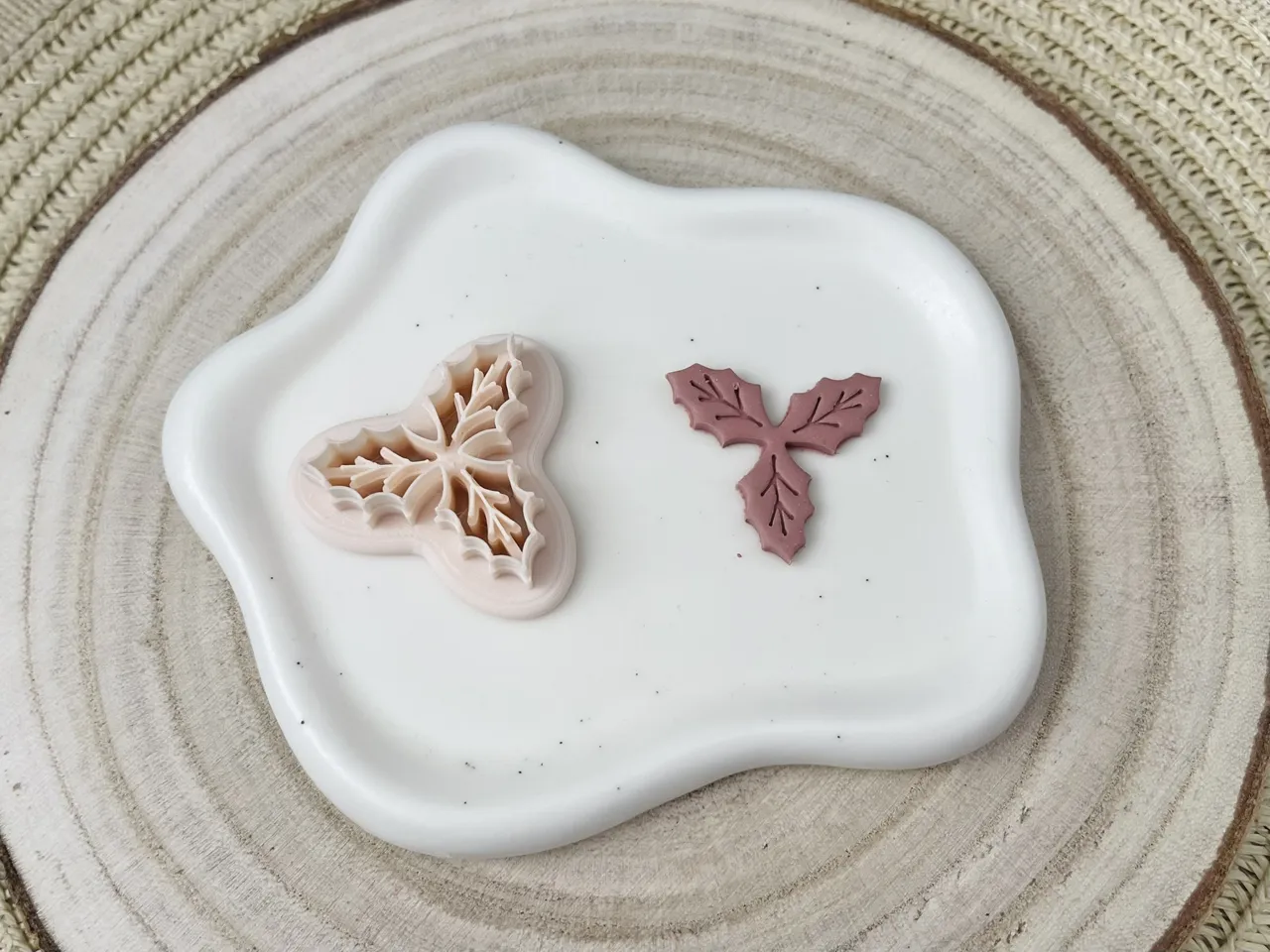 Christmas Holly Polymer Clay Earrings Cutter view 2
