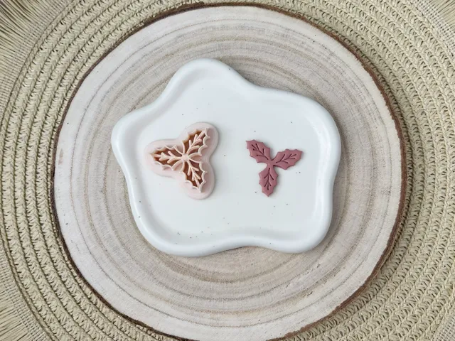 Christmas Holly Polymer Clay Earrings Cutter