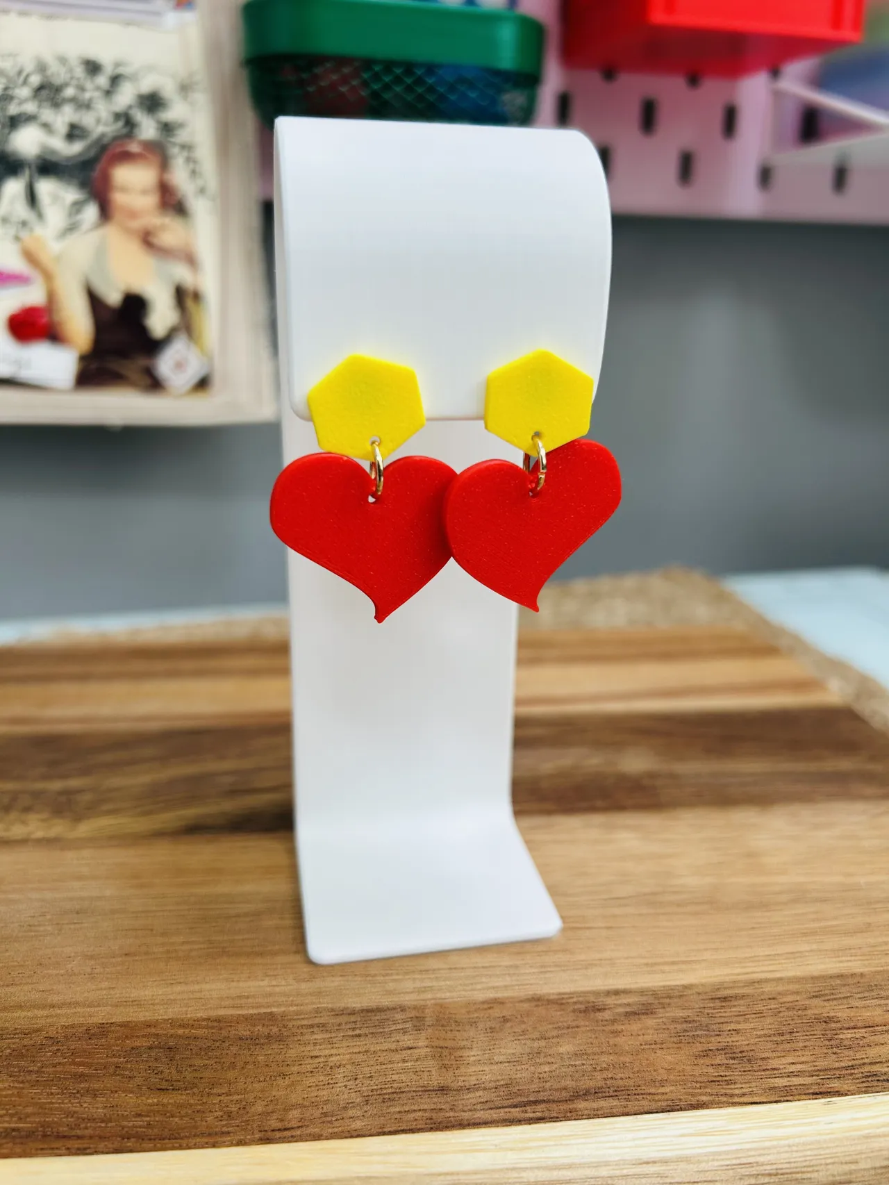 heart retro funky earrings view 3