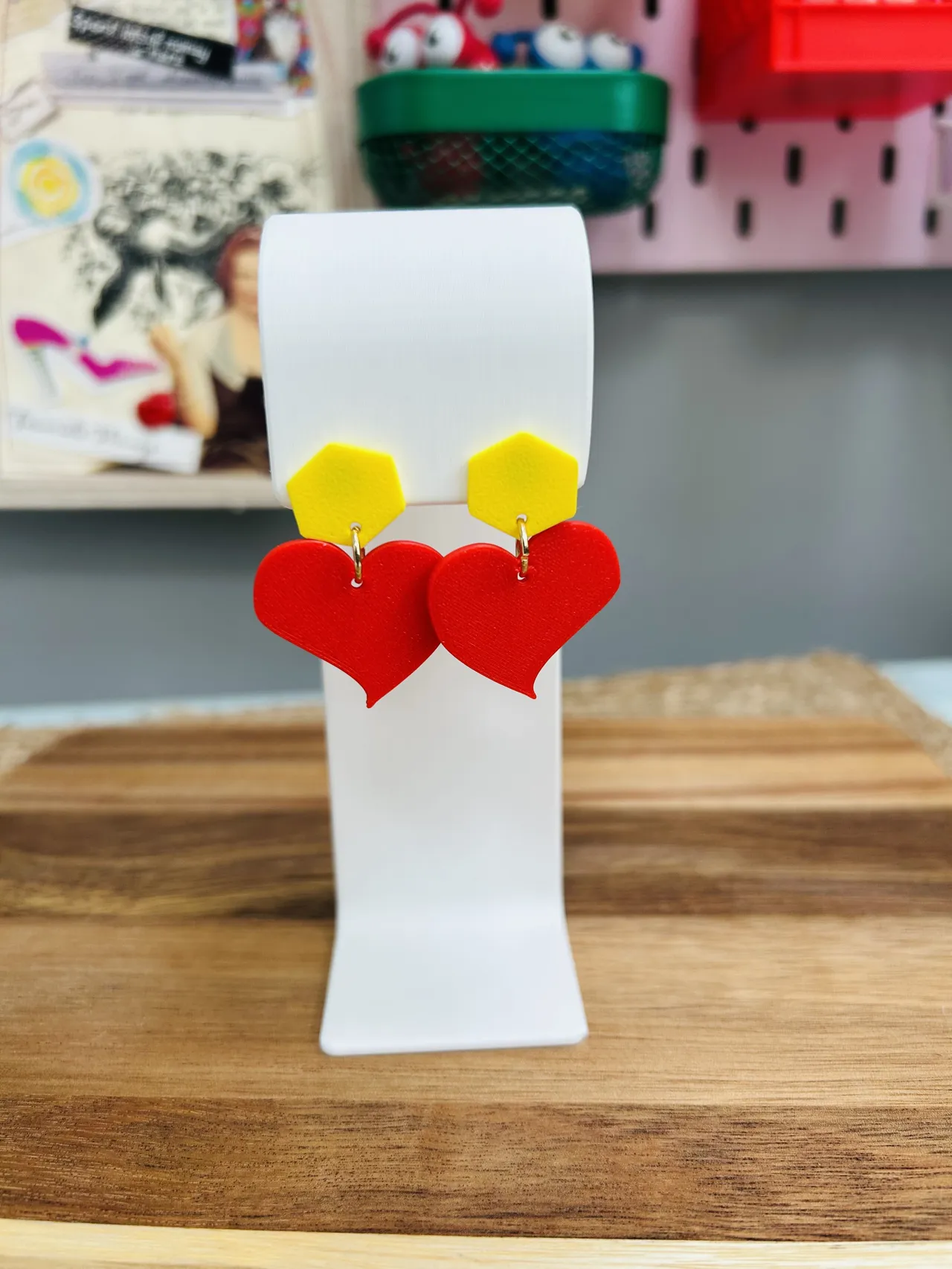 heart retro funky earrings view 2