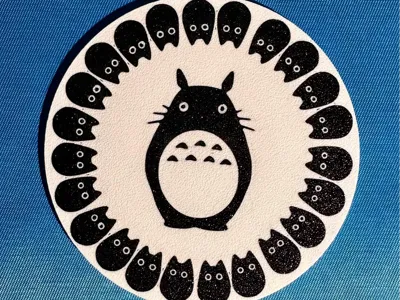 Totoro with forest spirits border Coaster
