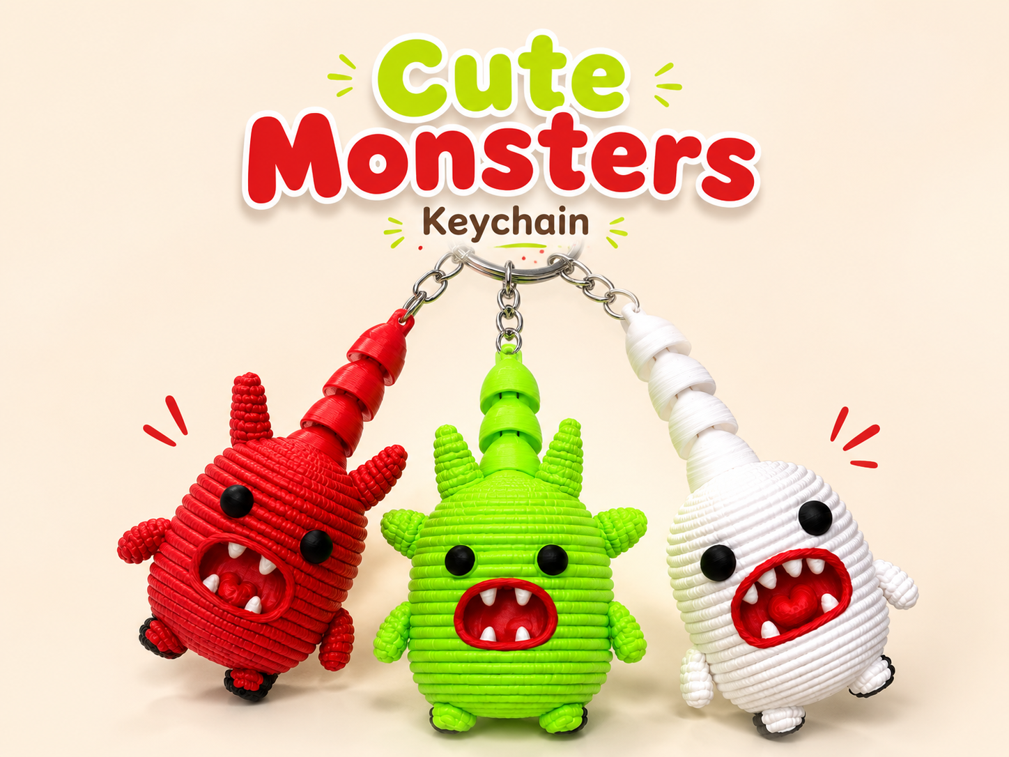 Cute Monsters Flexi Keychain Pack 