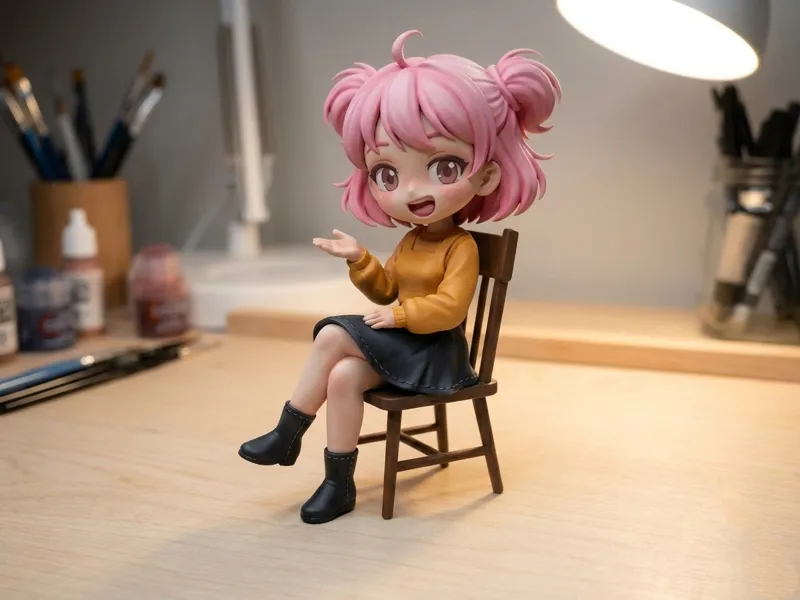Anime Chibi Girl on Chair Cute Manga DeskSitterToy
