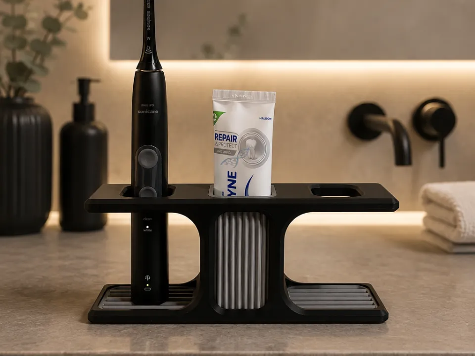 Letrero o emblema decorativo: Modern Japandi Toothbrush Stand / Holder Design 2. Referencia del modelo original.