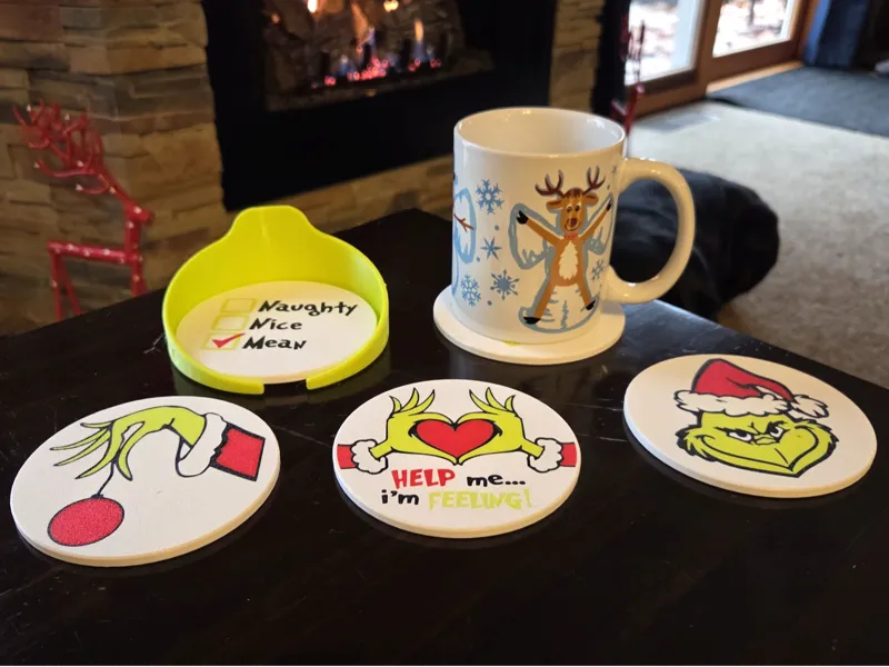 Grinch Coaster Set w/ Holder (4 Different Images)