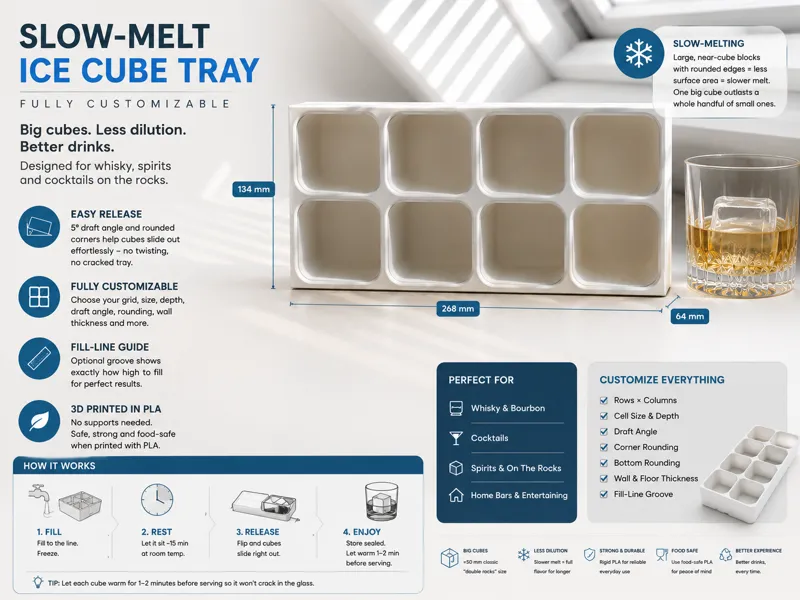 Slow Melting Ice Cube Tray (Customizable)