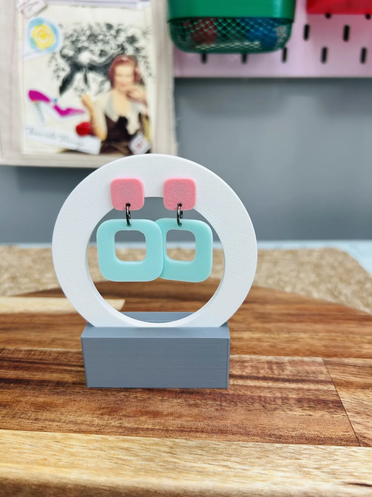 Geometric rounded square earrings view 2