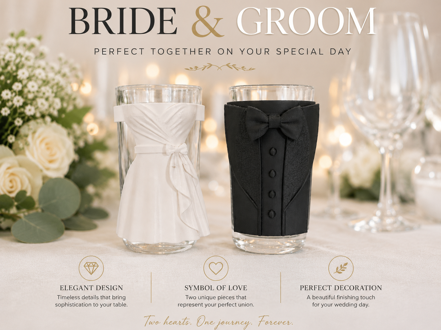Bride & Groom Glass Decoration Set