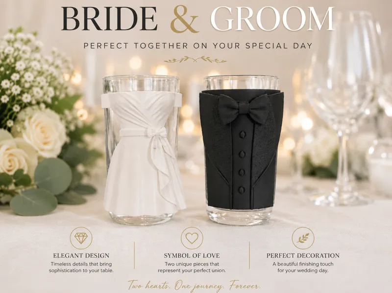Bride & Groom Glass Decoration Set