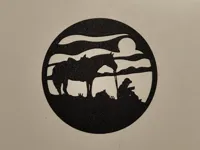 Cow-boy et son cheval au coucher du soleil, art mural — photo 2