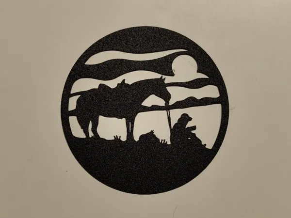 Cow-boy et son cheval au coucher du soleil, art mural