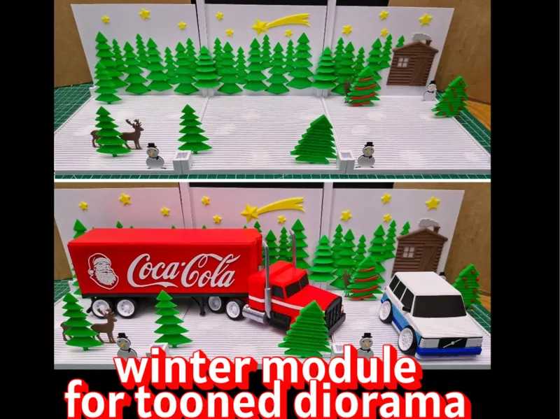 winter module for tooned cars diorama shelf