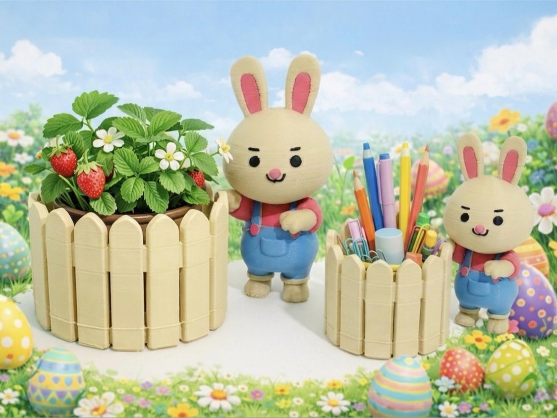 Miniatura 1 do modelo 3D Bunny Fence Planter & Organizer (3 Versions)
