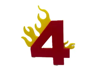 Flaming Number 4 Cake Topper or Front