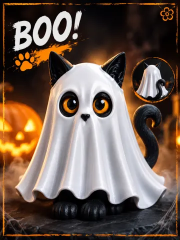Adorno temático: Mini Halloween Ghost Cat — vista de referencia 2