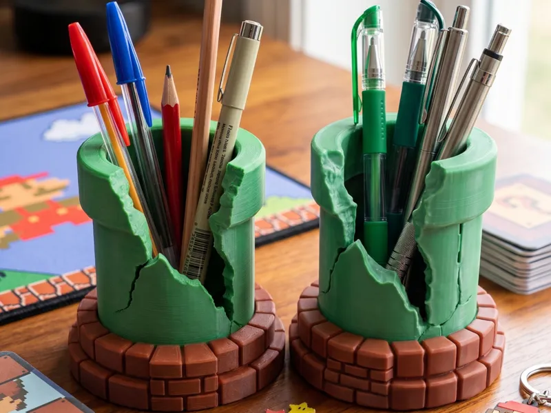 Cracked Warp Pipe Pen Holder - Mario Edition 
