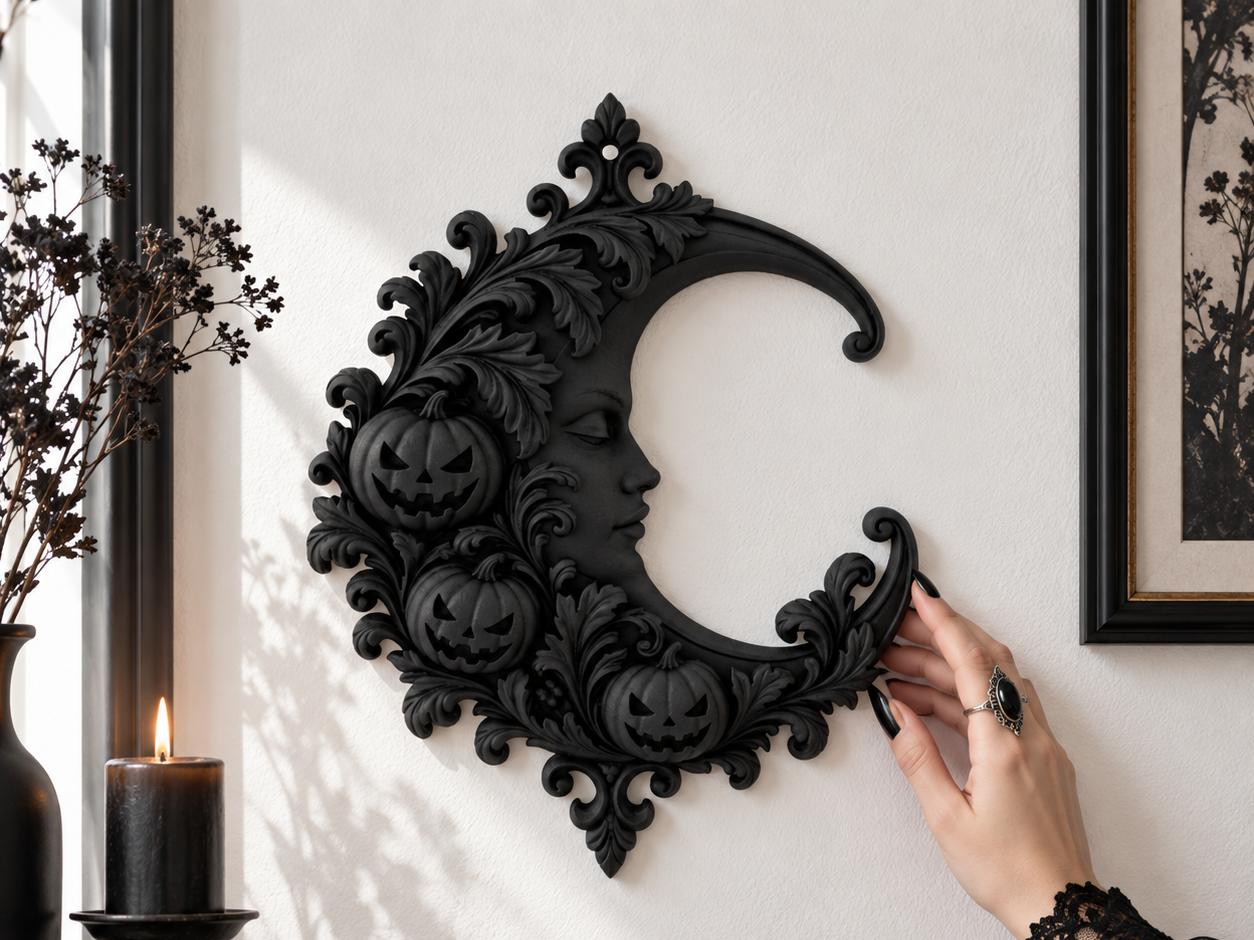 Goth Halloween Samhain Crescent Pumpkin Wall Decor - 1